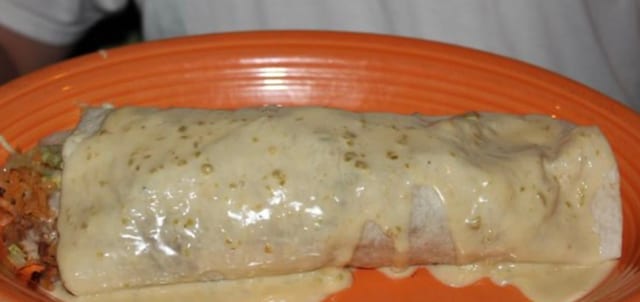 ACP Smothered Burrito-Rice, chicken, And Cheese Sauce Only.