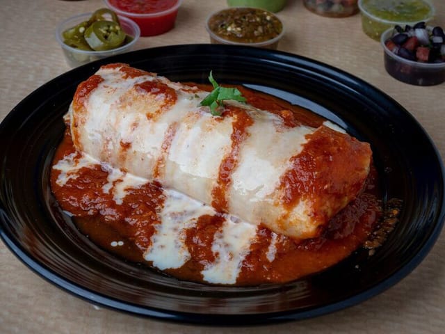 Chicken Smothered Wet Burrito.