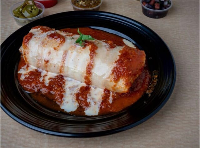 SHRIMP SMOTHERED BURRITO.