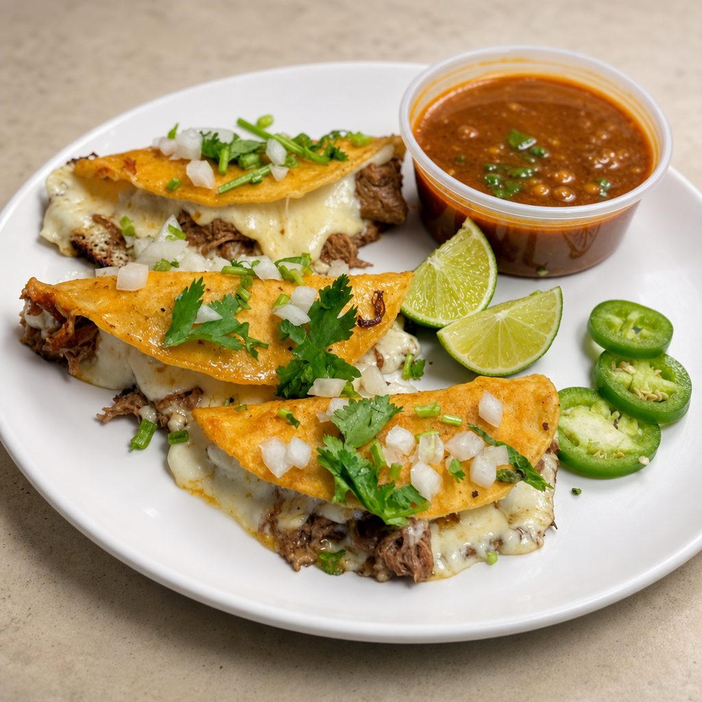Three (3) Quesabirria Tacos.