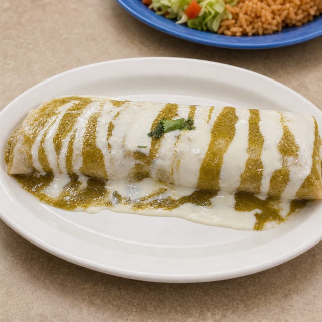 Green Sauce N Cheesedip Wet Burrito.